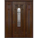 Уличная дверь Русь с окном ковкой и боковыми фрамугами Уличная дверь Русь с окном ковкой и боковыми фрамугами