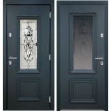 Парадная металлическая дверь Алерт с окном с витражом фацетом Парадная металлическая дверь Алерт с окном с витражом фацетом