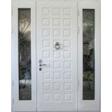 Двупольная дверь Жемчуг с окном и ковкой белый винорит-белый винорит Двупольная дверь Жемчуг с окном и ковкой белый винорит-белый винорит